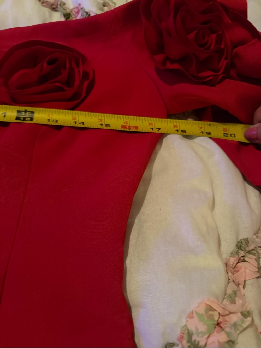 Lucy Paris Red Off-Shoulder Long Sleeve Dress with Floral Appliqué - Picture 5 of 8